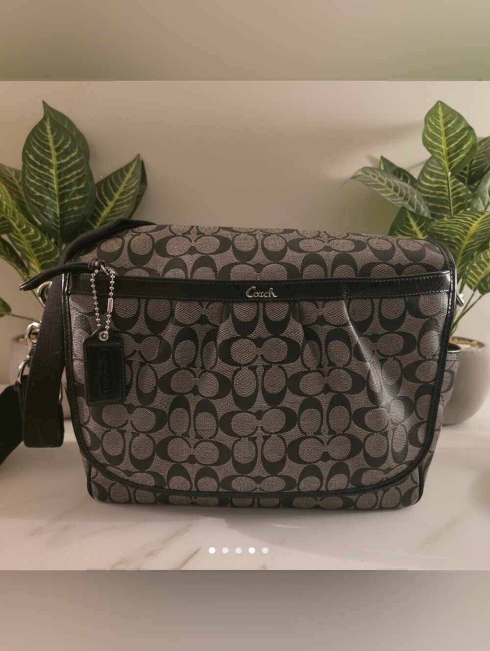 Coach Black and Gray Leather  Signature Tote / Laptop Bag